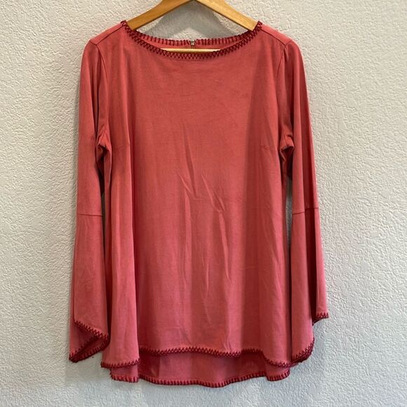 Soft Surroundings Beatrix Pink Faux Suede Bell Sleeve Tunic Size Small - Picture 2 of 8